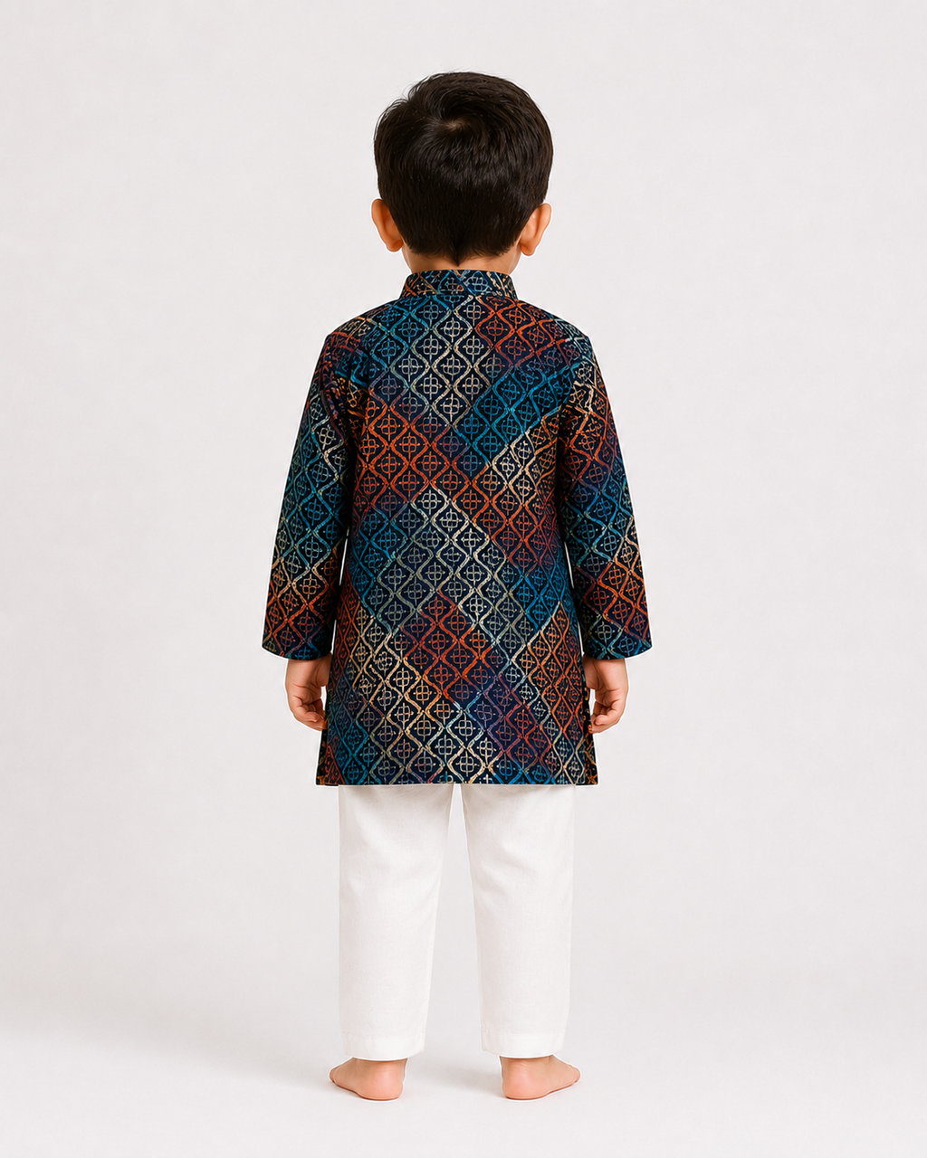 Boys Printed Cotton Blend Kurta Pyjama Set for Kids