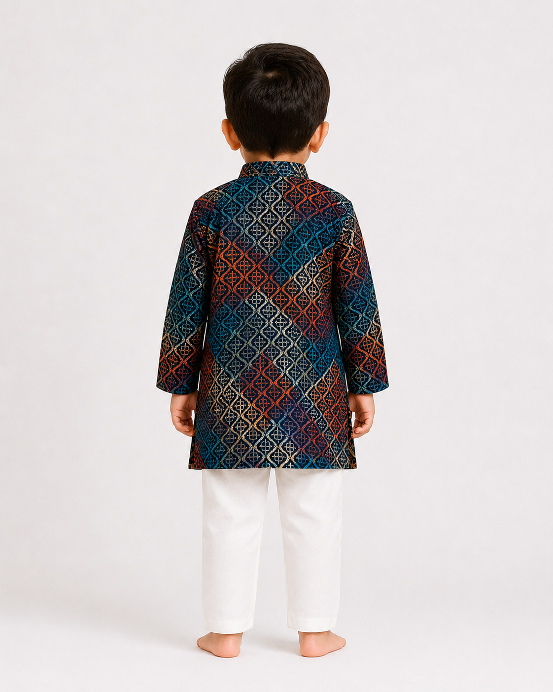 Boys Printed Cotton Blend Kurta Pyjama Set for Kids