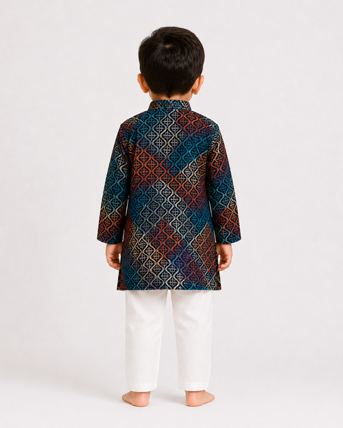 Boys Printed Cotton Blend Kurta Pyjama Set for Kids