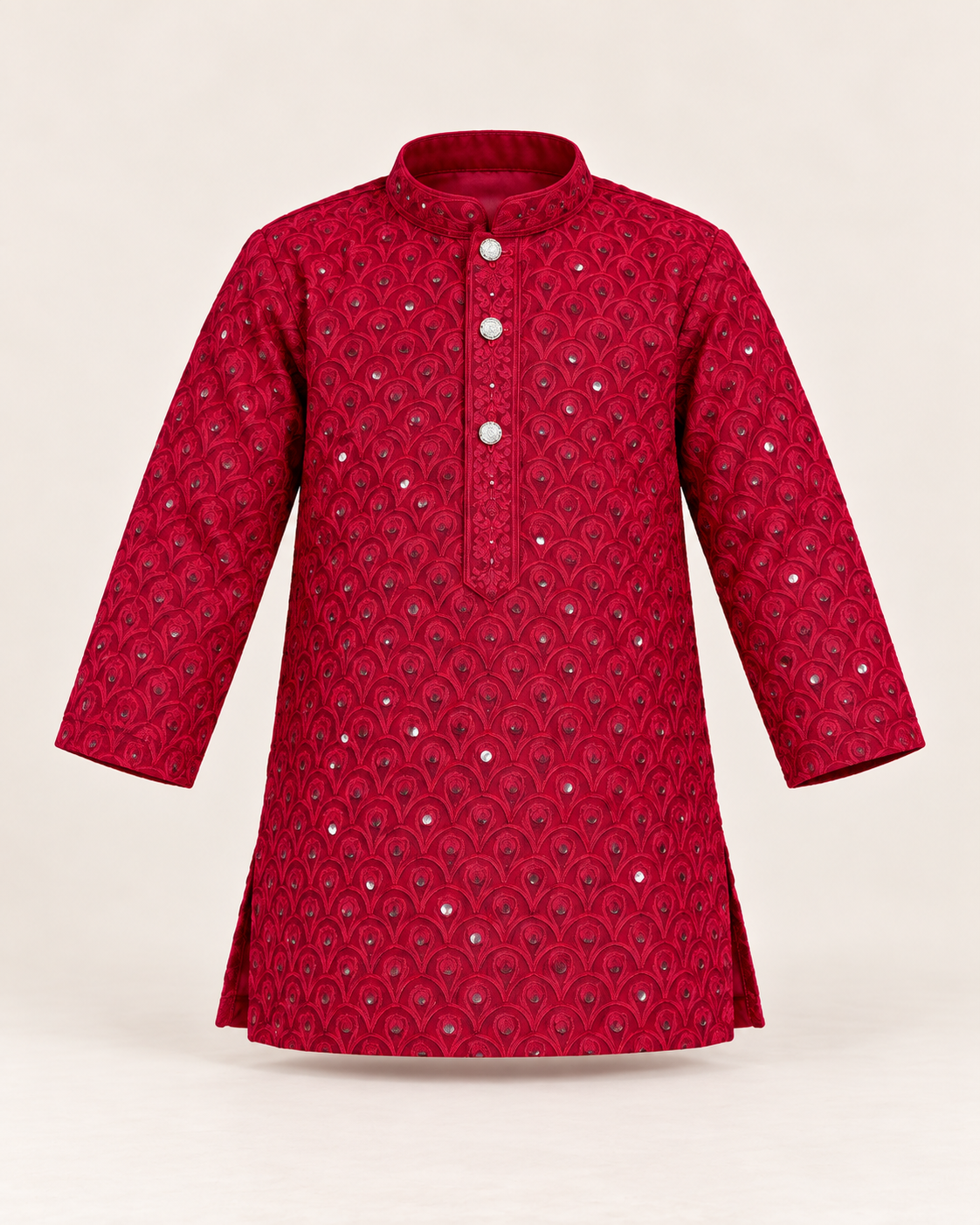 Boys Maroon Embroidered Cotton Blend Kurta Pyjama Set