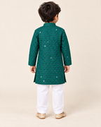 Boys Green Embroidered Cotton Blend Kurta Pyjama Set