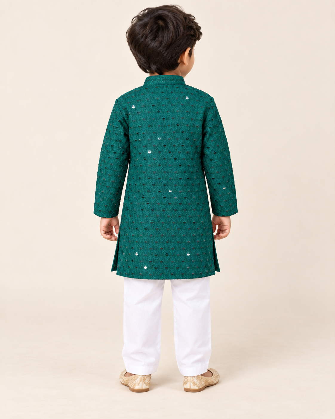Boys Green Embroidered Cotton Blend Kurta Pyjama Set
