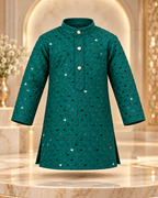 Boys Green Embroidered Cotton Blend Kurta Pyjama Set