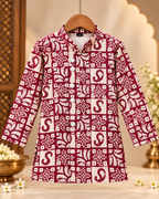 Boys Maroon Bandhani Print Kurta Dhoti Set