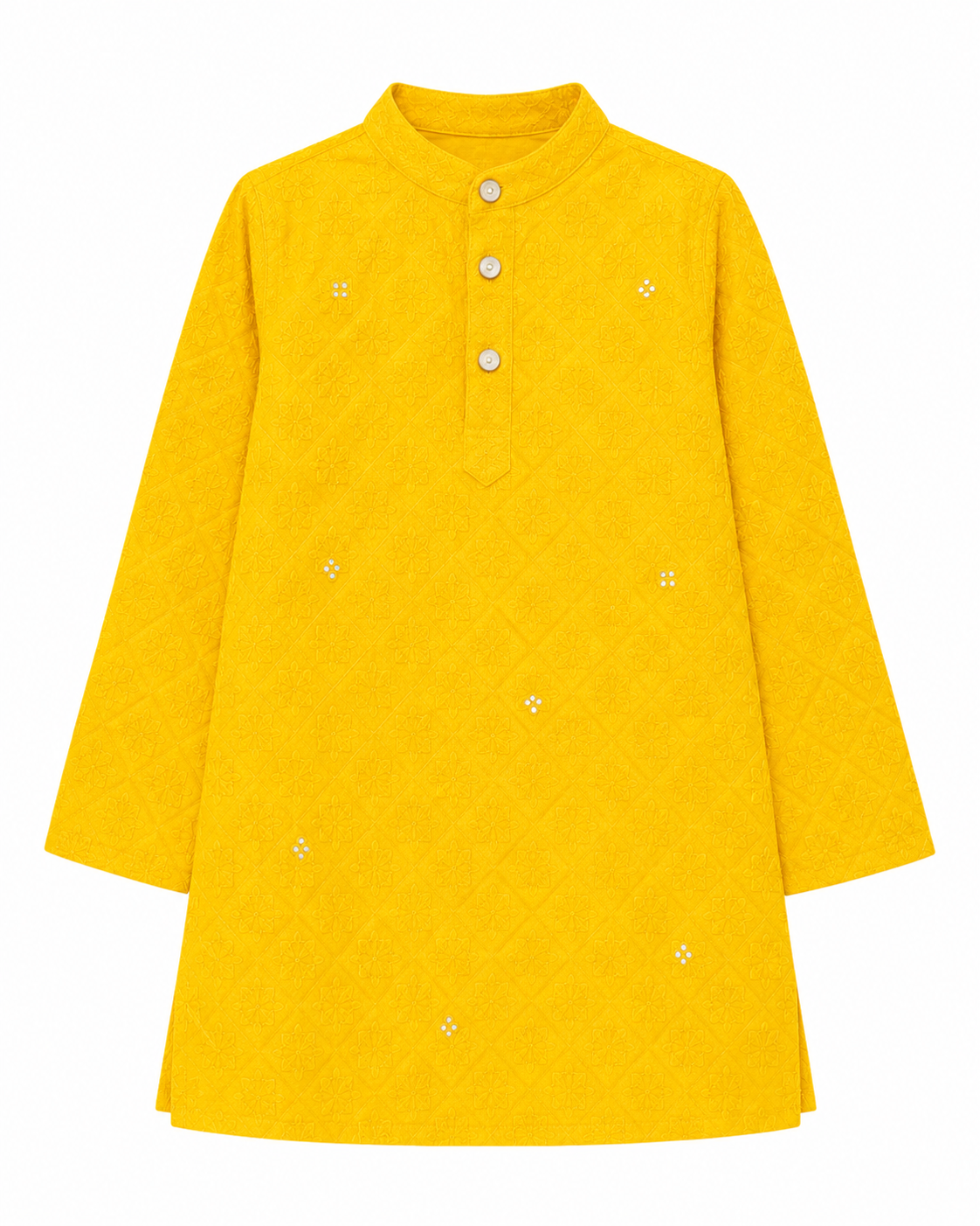 Boys Yellow Embroidered Cotton Blend Kurta Pyjama Set