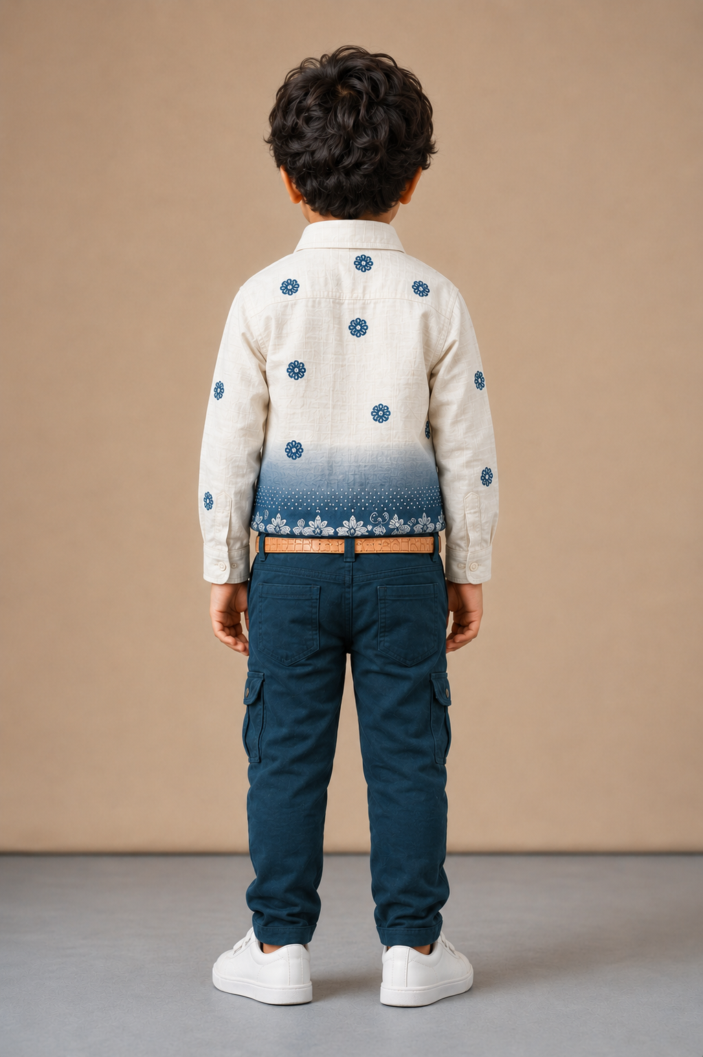 Boys Ombré Print Shirt & Teal Cargo Trouser Set