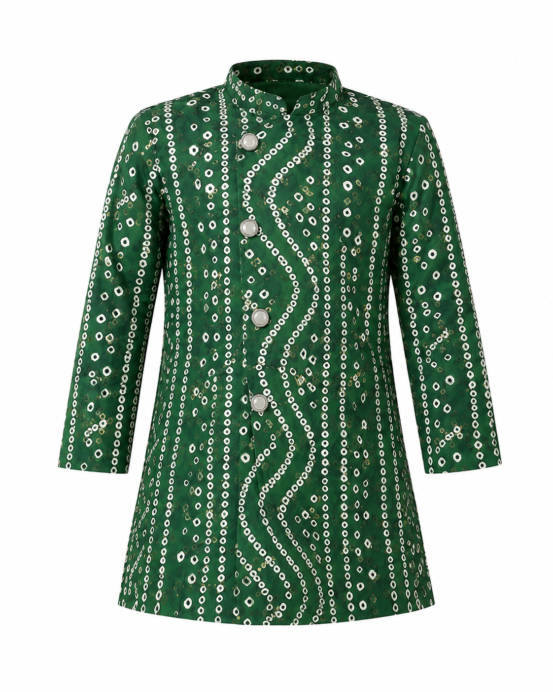 Boys Green Bandhani Print Kurta Dhoti Set