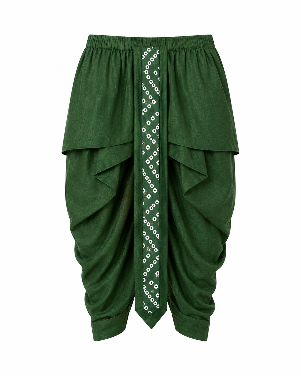 Matching green pre-stitched draped dhoti laid flat