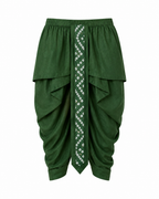 Matching green pre-stitched draped dhoti laid flat