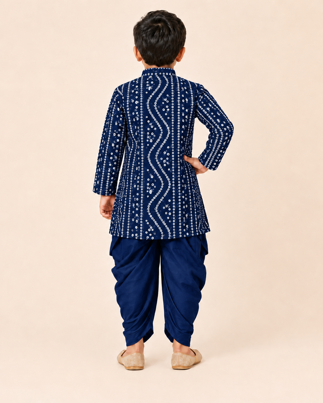 Boys Blue Bandhani Print Kurta Dhoti Set
