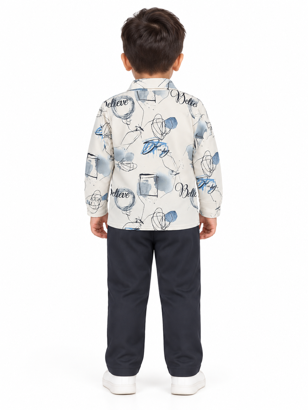 Boys Blue Doodle Print Shirt & Black Trouser Set
