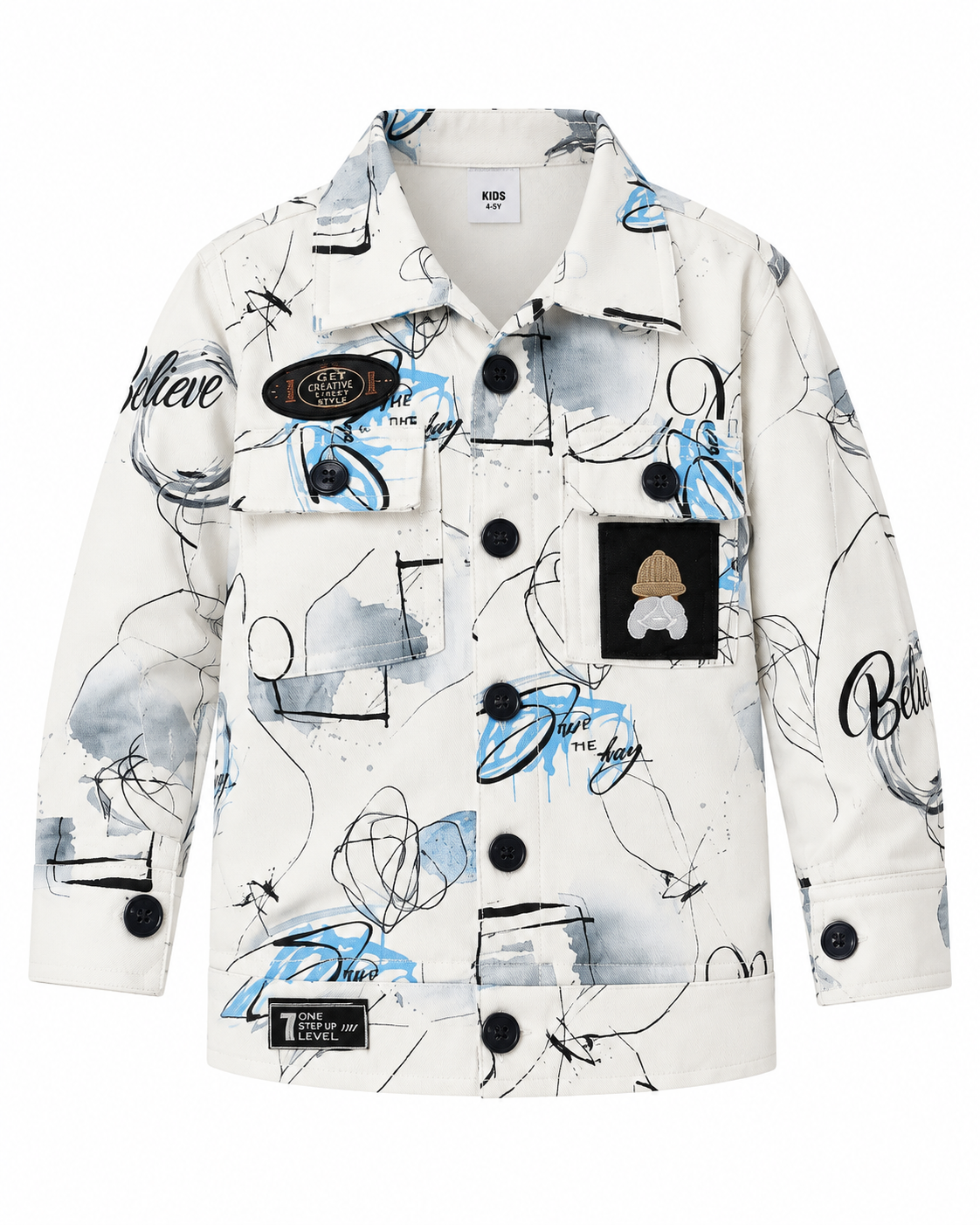 Boys Blue Doodle Print Shirt & Black Trouser Set