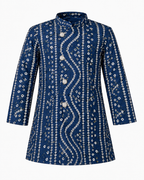 Boys Blue Bandhani Print Kurta Dhoti Set
