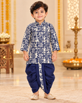 Boys Blue Bandhani New Print Kurta Dhoti Set