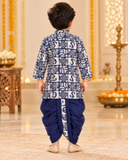 Boys Blue Bandhani New Print Kurta Dhoti Set