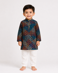 Boys Printed Cotton Blend Kurta Pyjama Set for Kids