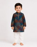 Boys Printed Cotton Blend Kurta Pyjama Set for Kids