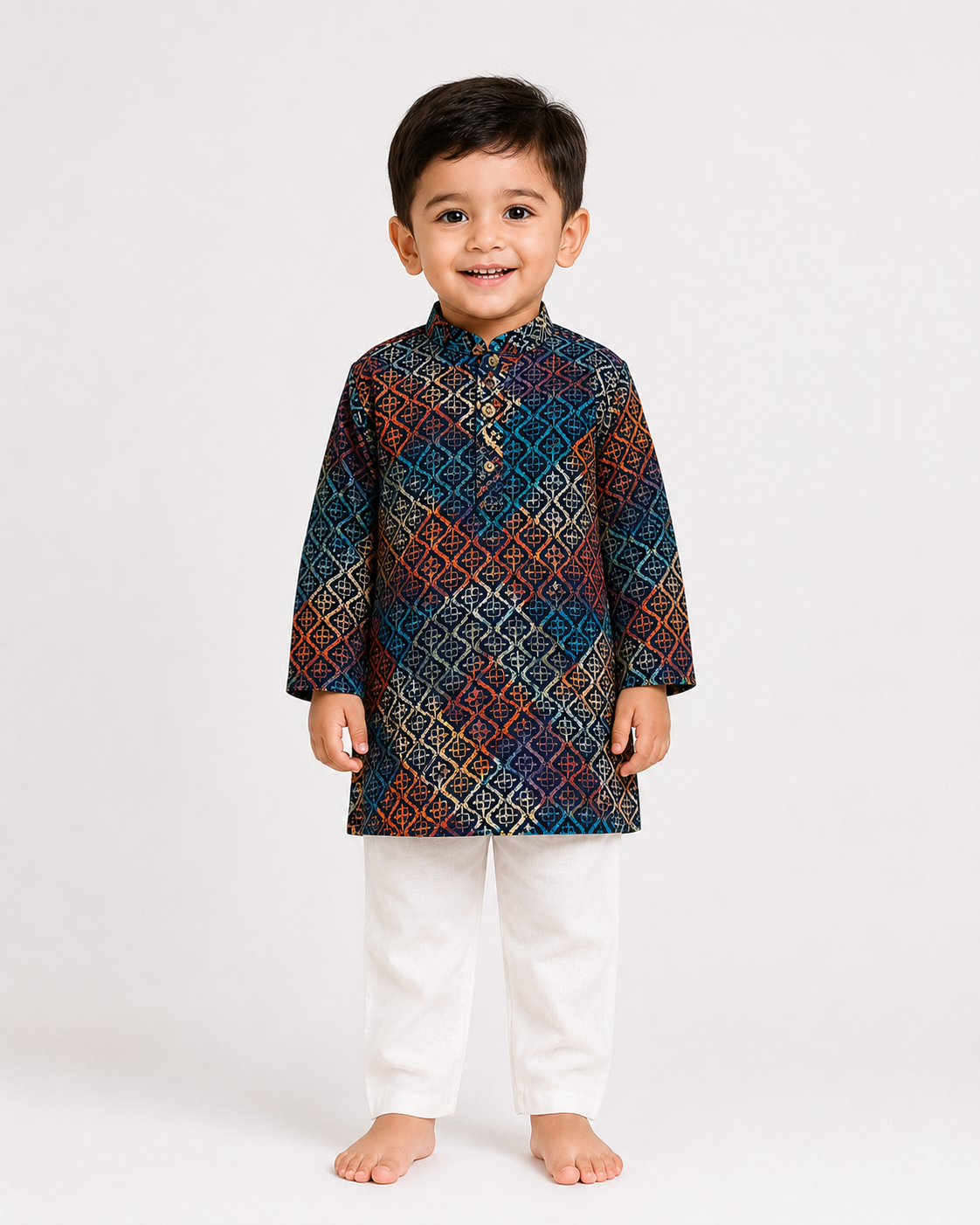 Boys Printed Cotton Blend Kurta Pyjama Set for Kids