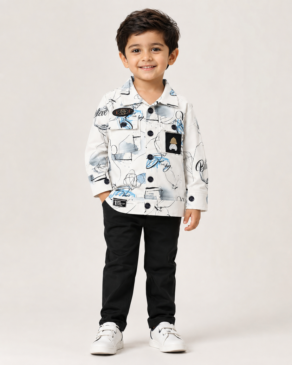 Boys Printed Cotton Blend Kurta Pyjama Set for Kids