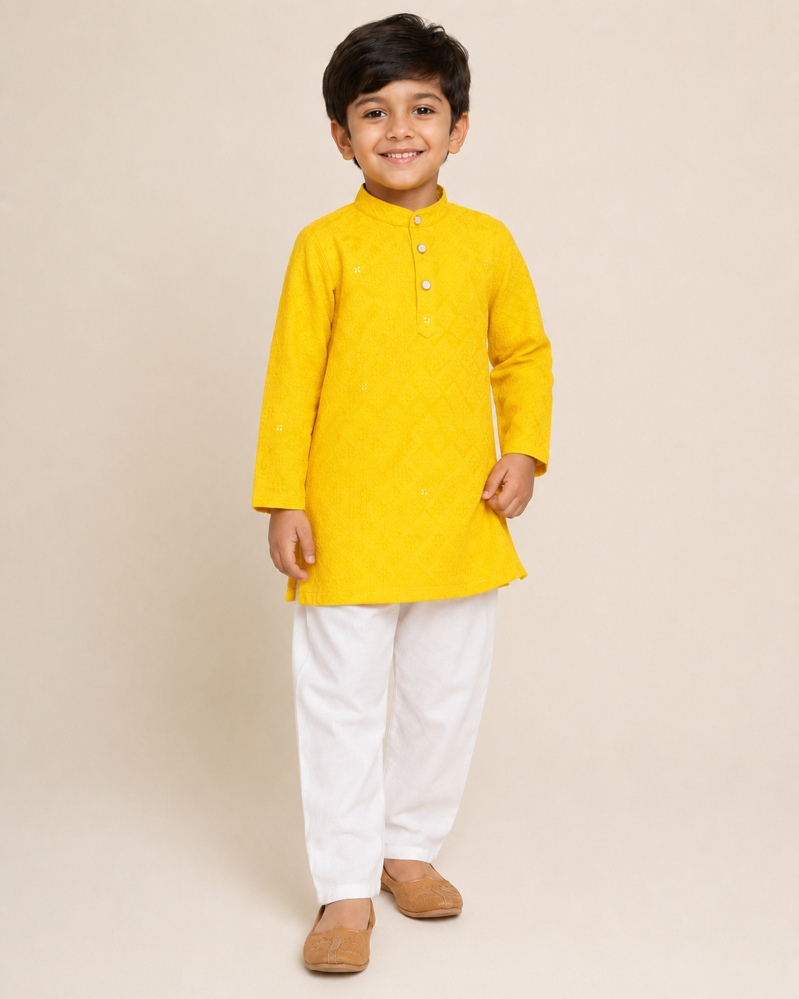 Boys Printed Cotton Blend Kurta Pyjama Set for Kids