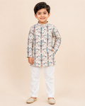 Boys Printed Cotton Blend Kurta Pyjama Set for Kids