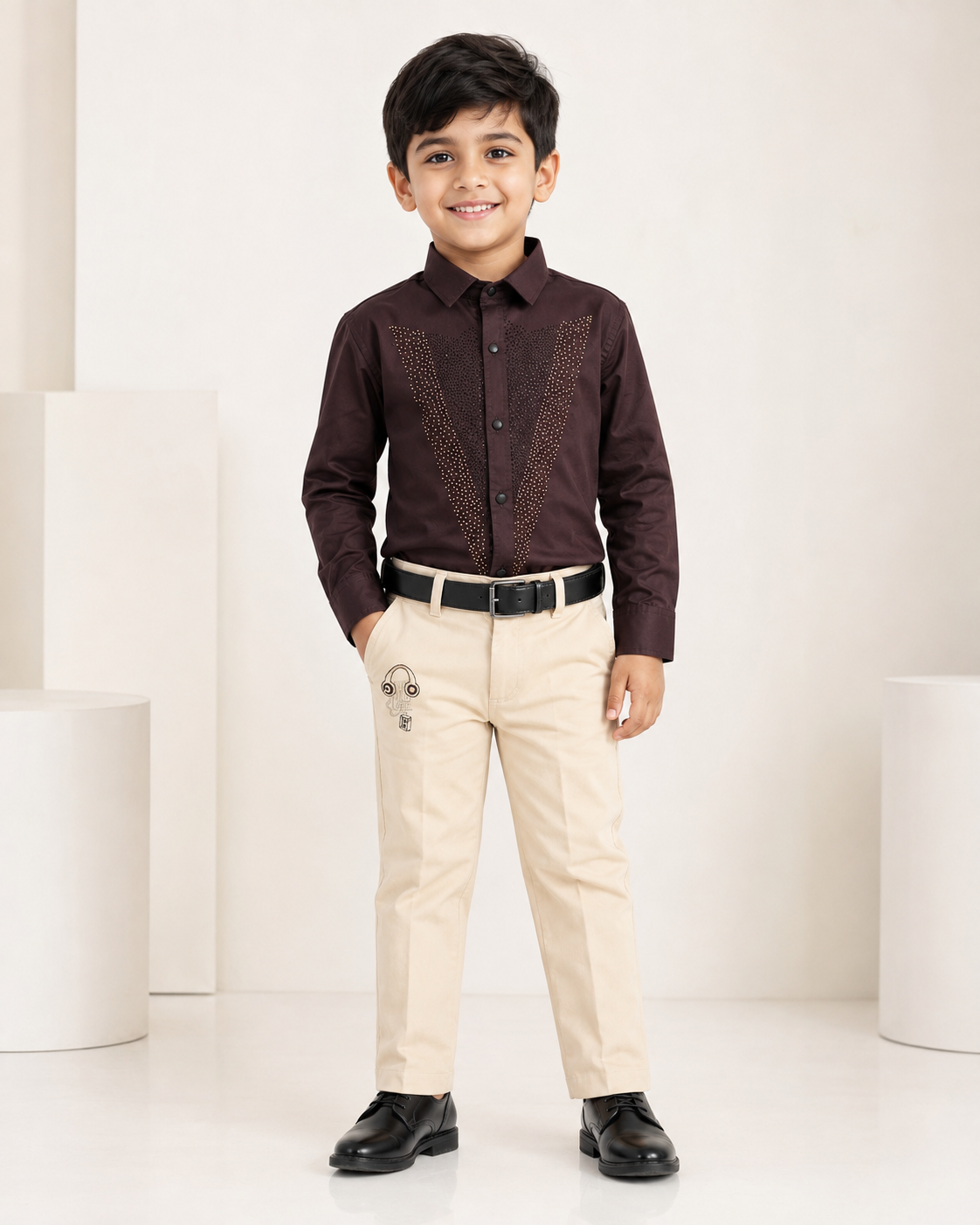 Boys Printed Cotton Blend Kurta Pyjama Set for Kids