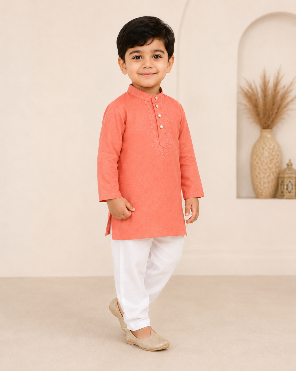 Boys Printed Cotton Blend Kurta Pyjama Set for Kids