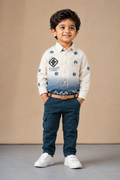 Boys Printed Cotton Blend Kurta Pyjama Set for Kids