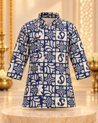Boys Blue Bandhani New Print Kurta Dhoti Set