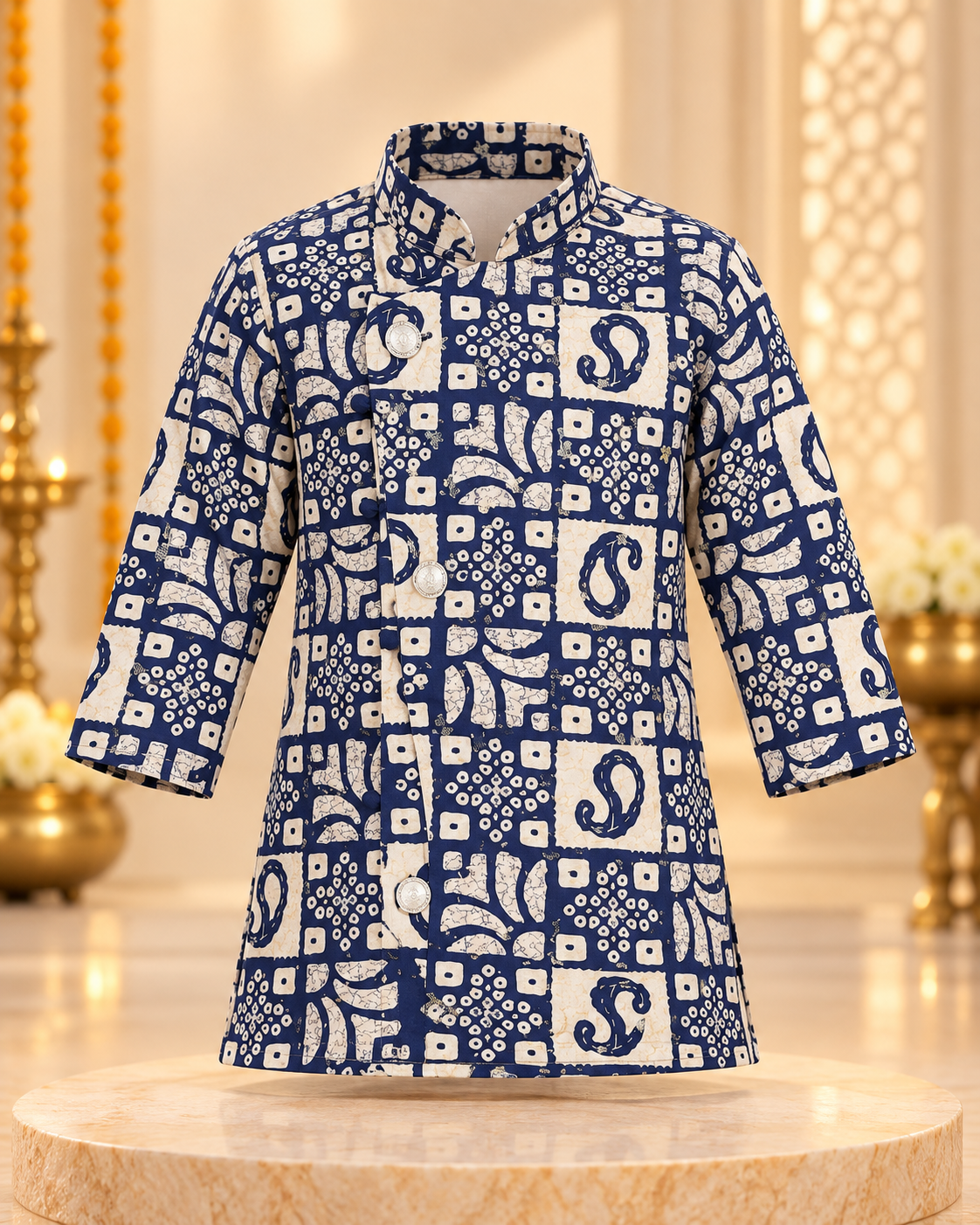 Boys Blue Bandhani New Print Kurta Dhoti Set
