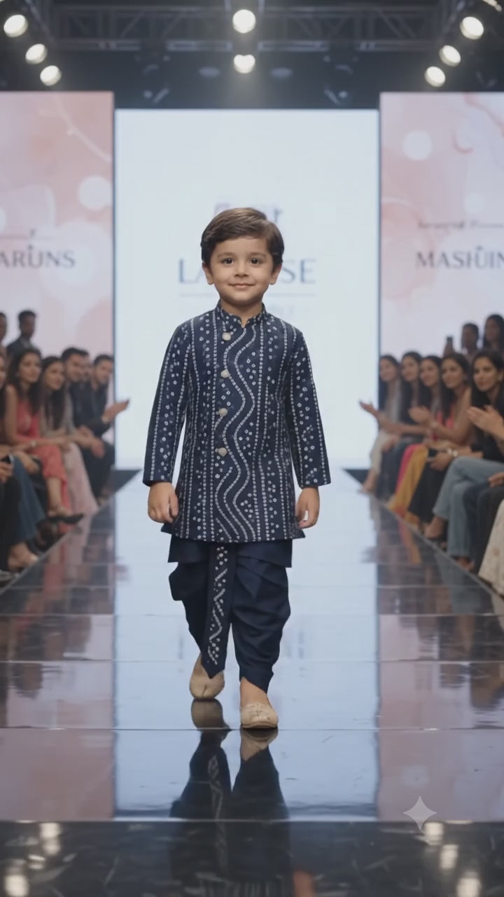 Boys Blue Bandhani Print Kurta Dhoti Set