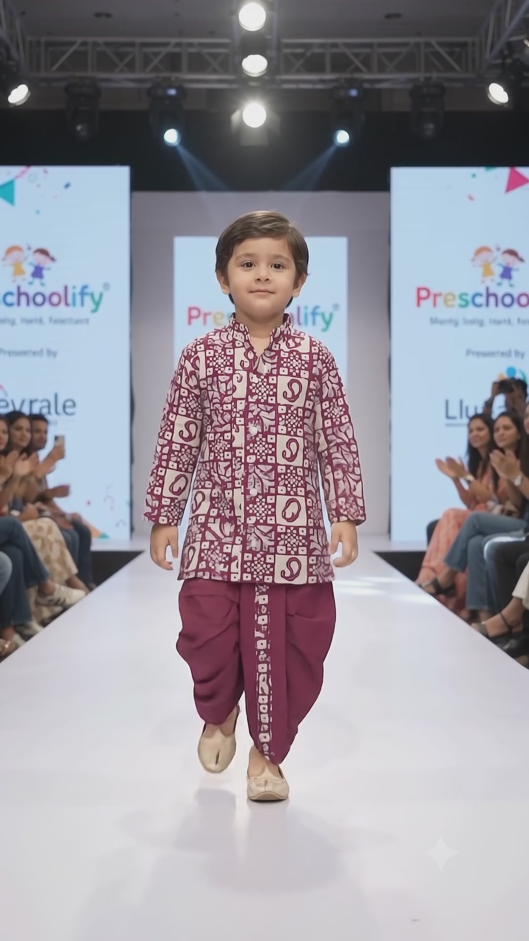 Boys Maroon Bandhani Print Kurta Dhoti Set