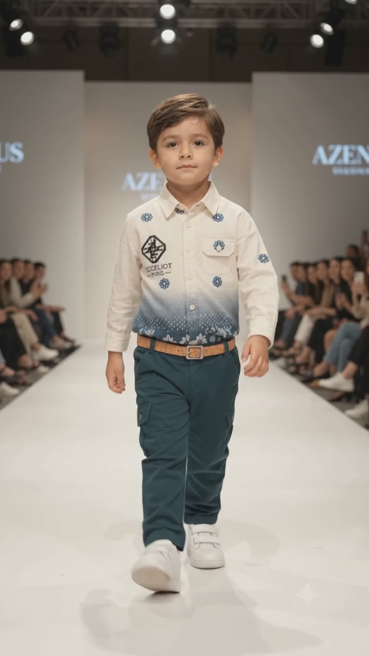Boys Ombré Print Shirt & Teal Cargo Trouser Set