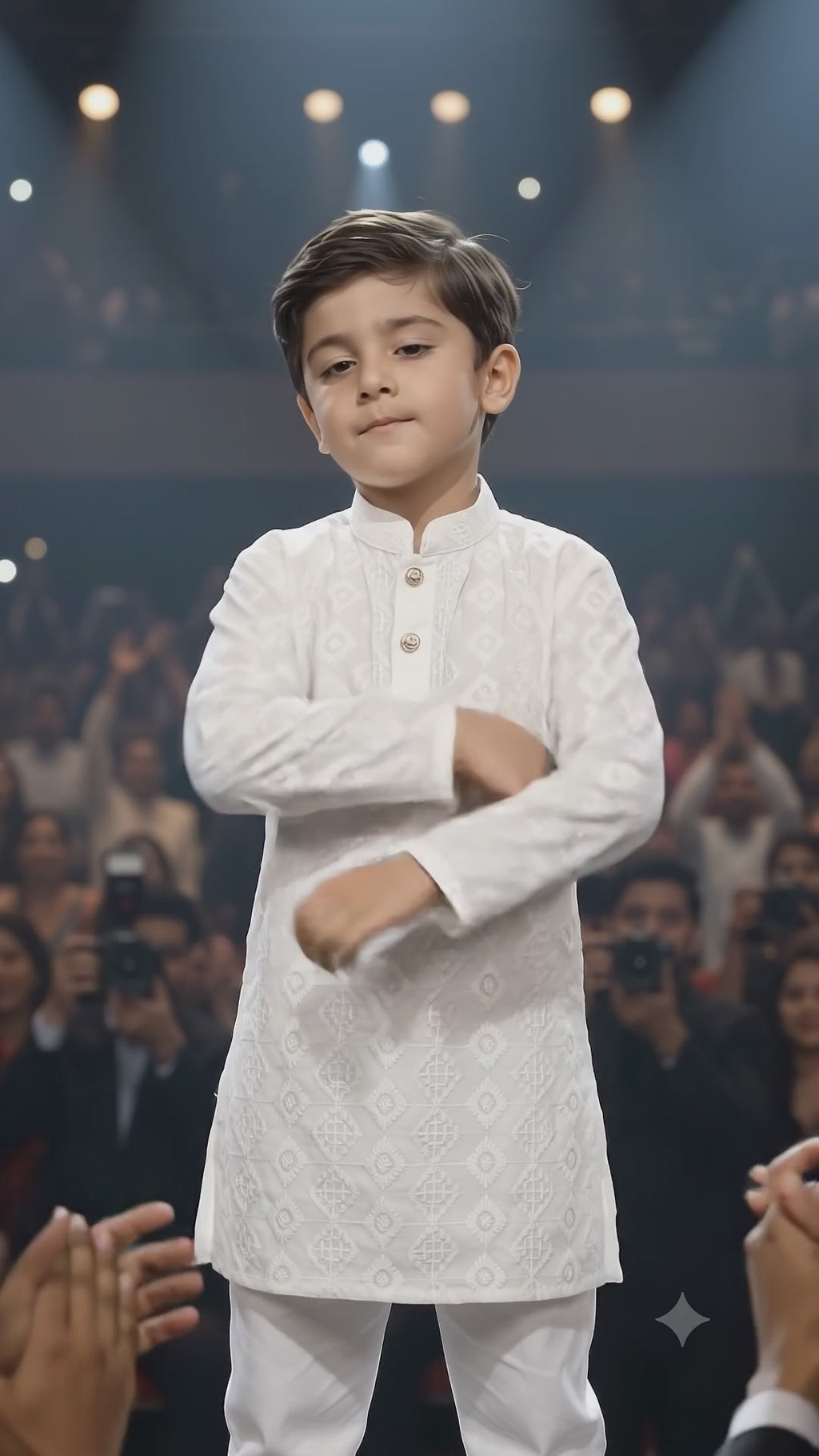 Boys White Embroidered Cotton Blend Kurta Pyjama Set