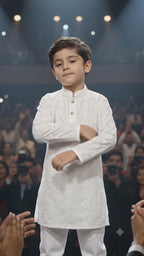 Boys White Embroidered Cotton Blend Kurta Pyjama Set