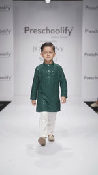 Boys Maroon Embroidered Cotton Blend Kurta Pyjama Set