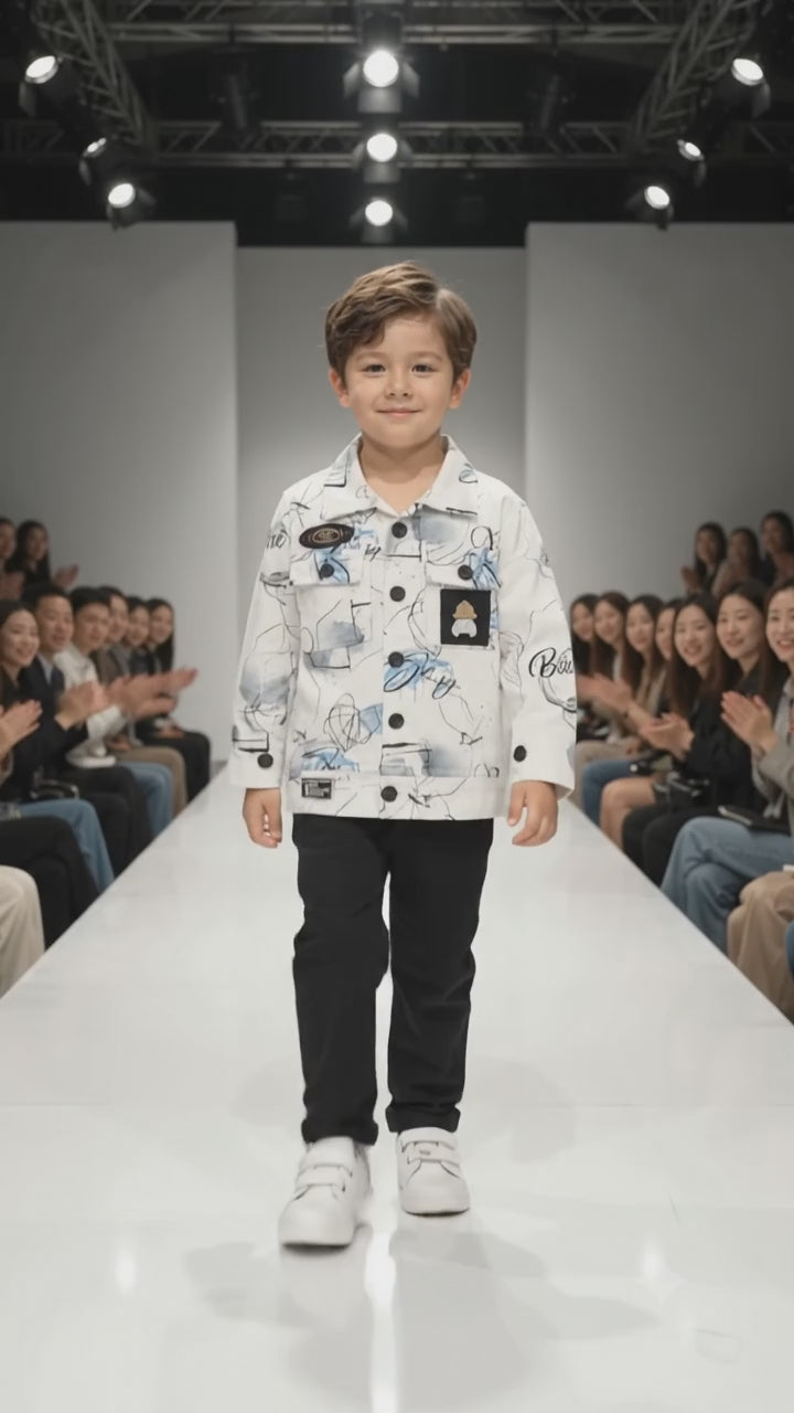 Boys Blue Doodle Print Shirt & Black Trouser Set