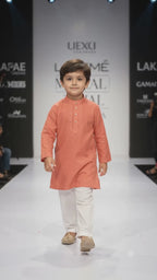 Boys Coral Solid Cotton Blend Kurta Pyjama Set