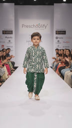 Boys Green Bandhani Print Kurta Dhoti Set