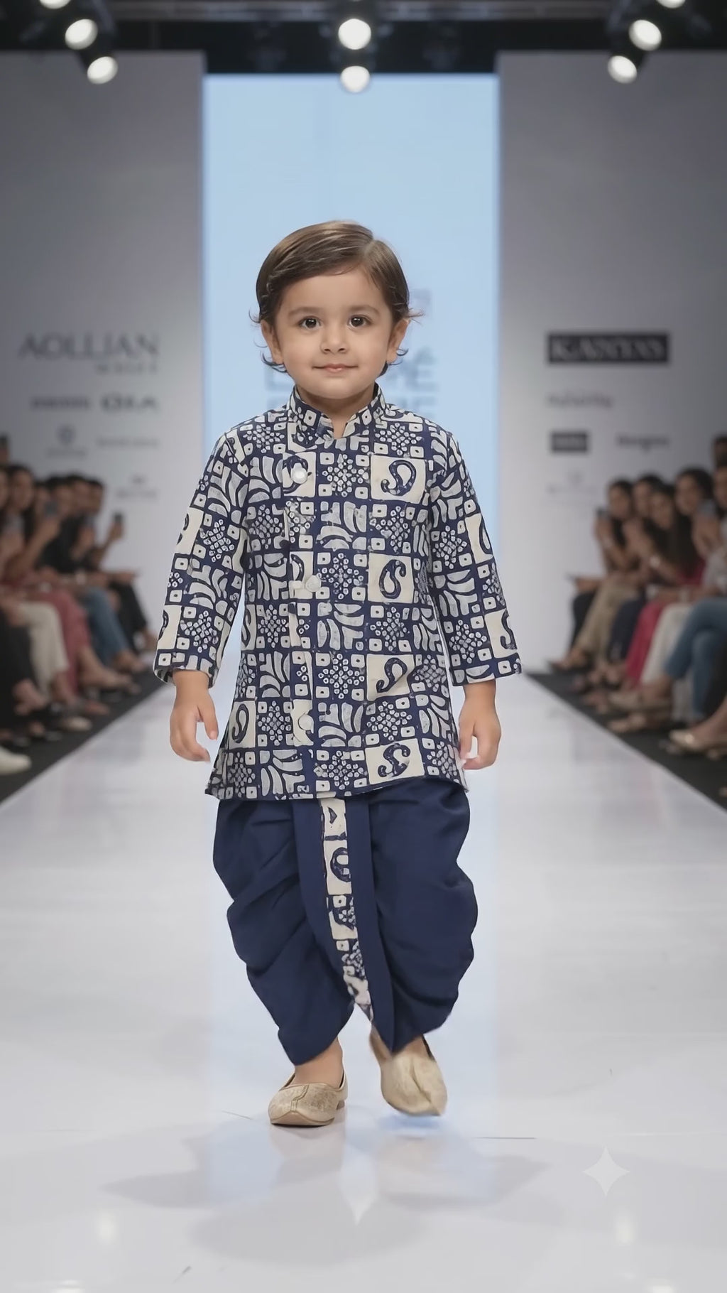 Boys Blue Bandhani New Print Kurta Dhoti Set