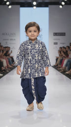 Boys Blue Bandhani New Print Kurta Dhoti Set