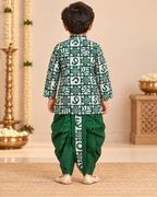 Boys Green Bandhani Print Kurta Dhoti Set