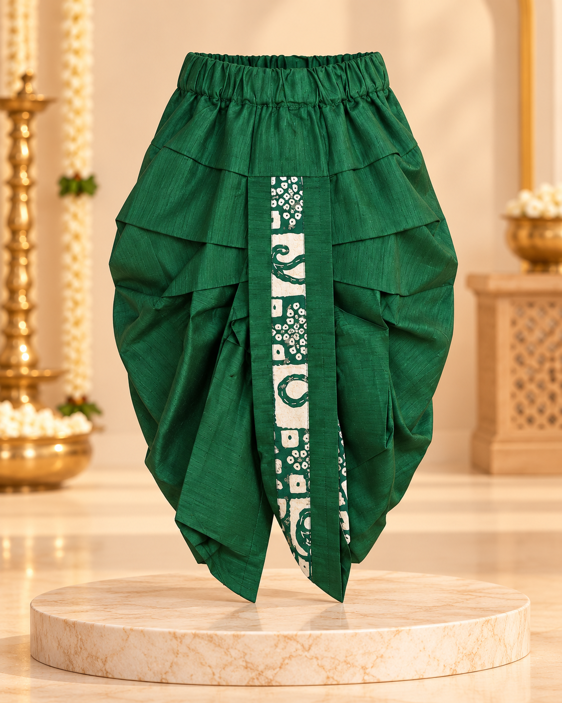Boys Green Bandhani Print Kurta Dhoti Set