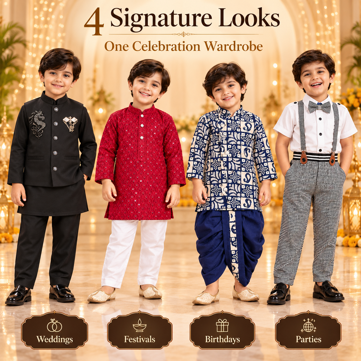 Boys Celebration Wardrobe – 4 Premium Outfit Combo