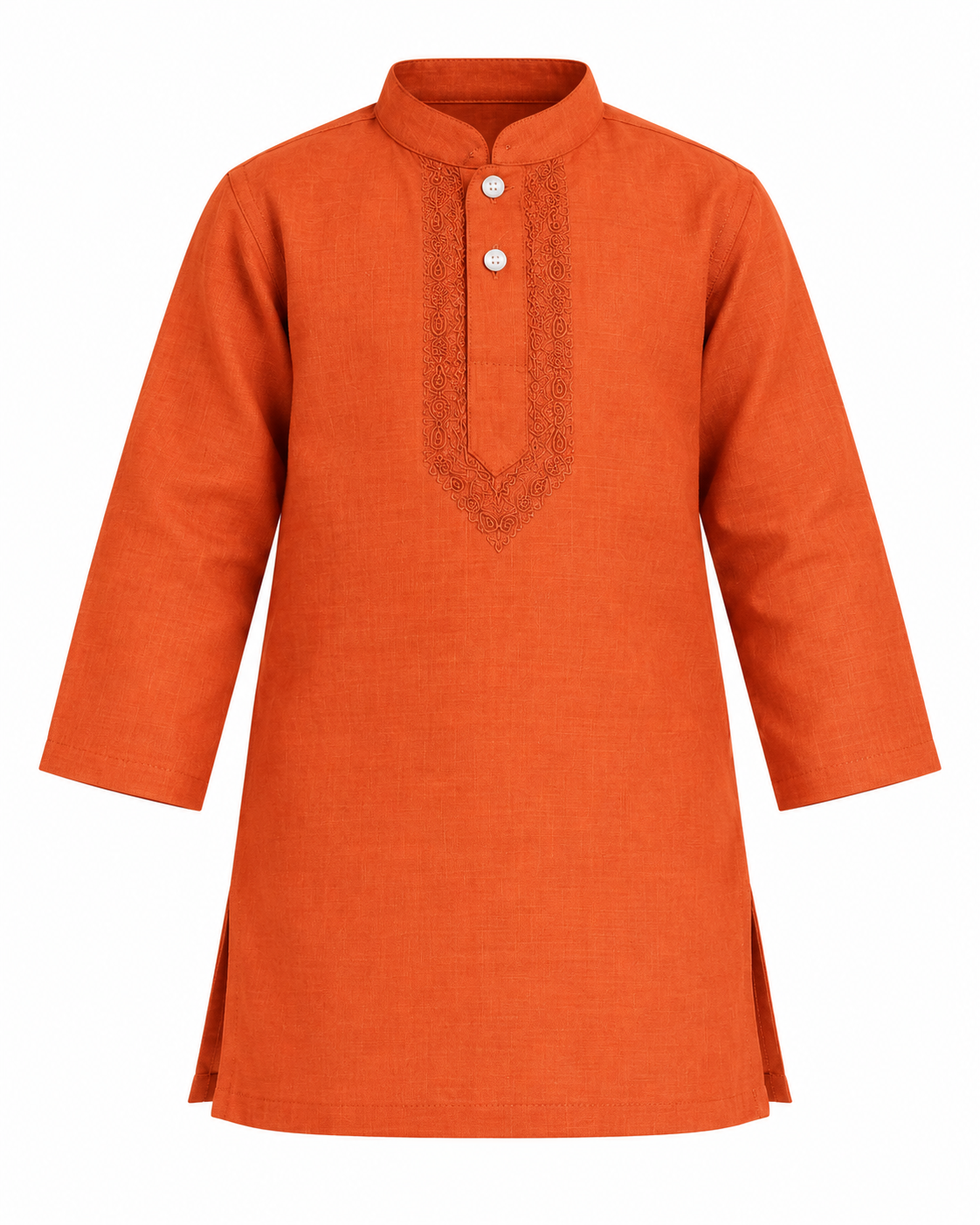 Boys Dark Orange Solid Cotton Blend Kurta Pyjama Set