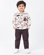 Boys Red Doodle Print Shirt & Trouser Set