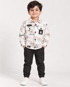 Boys Brown Doodle Print Shirt & Brown Trouser Set