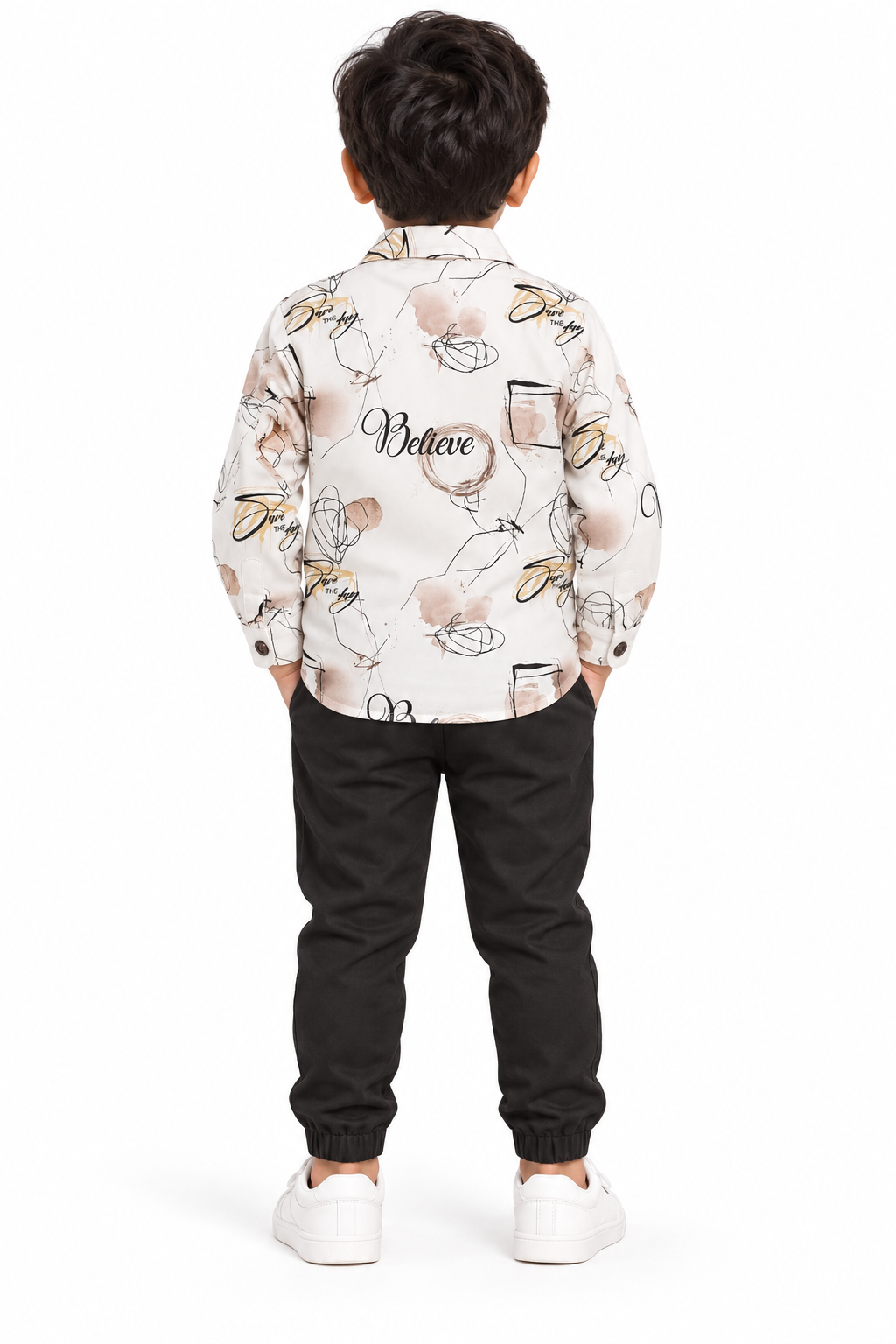 Boys Brown Doodle Print Shirt & Brown Trouser Set