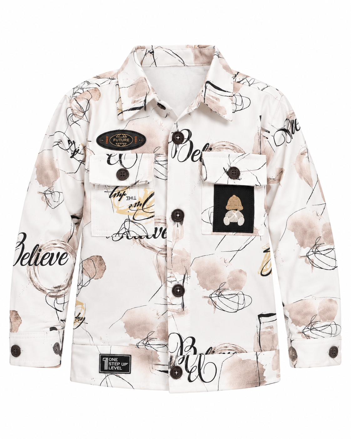 Boys Brown Doodle Print Shirt & Brown Trouser Set