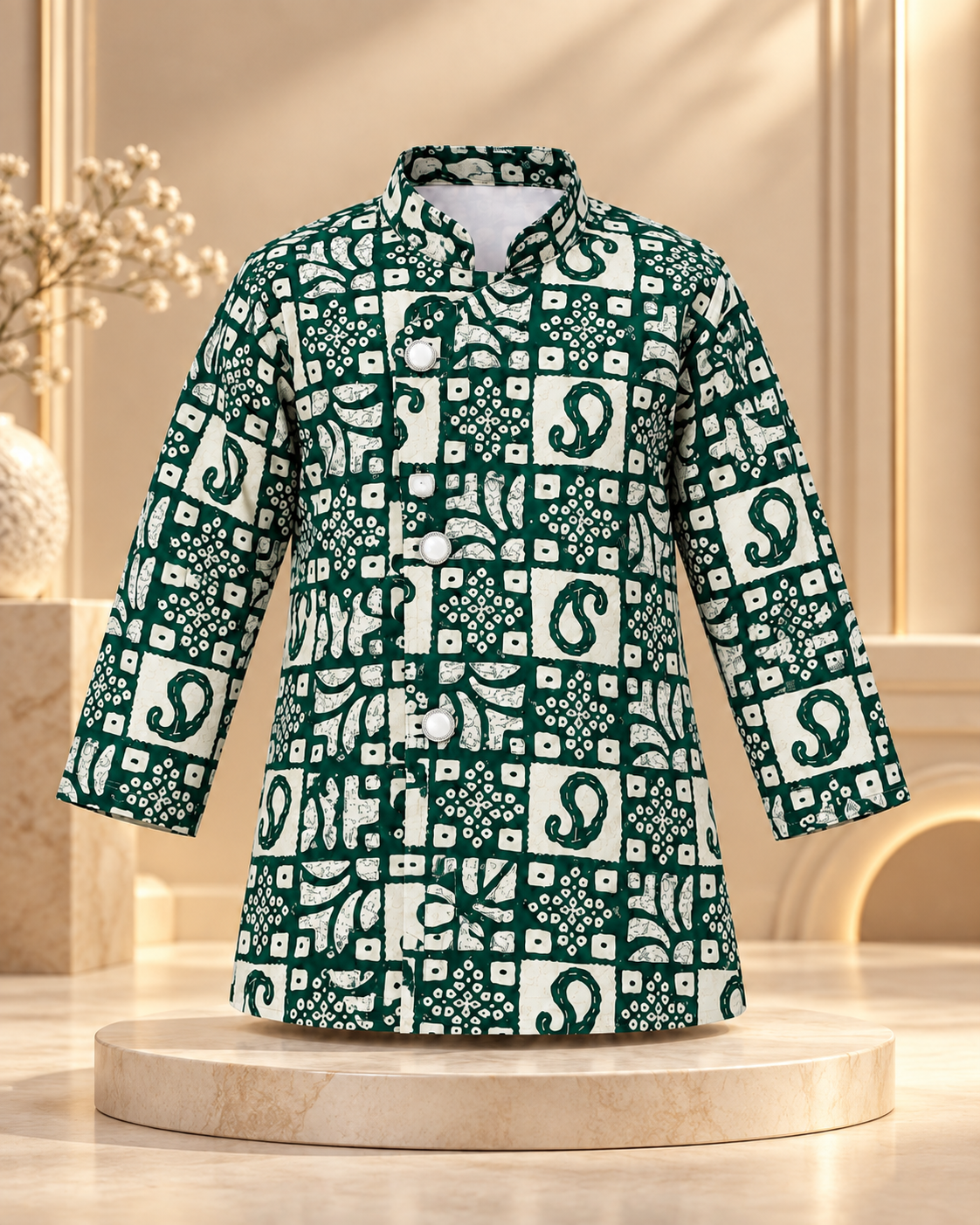 Boys Green Bandhani Print Kurta Dhoti Set